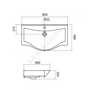Умывальник мебельный Беверли 80 1 отверстие под смеситель по центру Santek 1.WH30.2.422