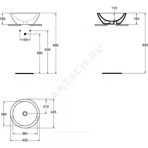 Умывальник мебельный STRADA 42 без отверстия под смеситель Ideal Standard K078301 Умывальник мебельный STRADA 42 без отверстия под смеситель Ideal Standard K078301