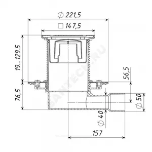 Трап регулируемый с гидрозатвором Дн 40/50 с нержавеющей решёткой 150х150мм горизонтальный выпуск Татполимер ТП-510.1Hs