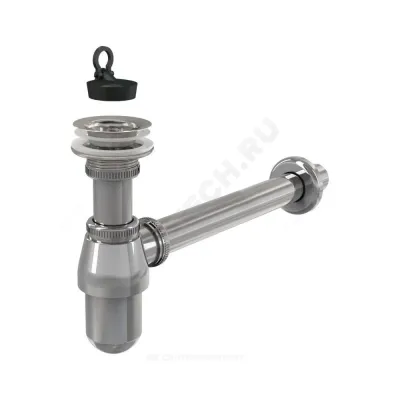 Сифон для умывальника бутылочный 1 1/4"х32 с прямой трубкой 32мм выпуск с нержавеющей решёткой D=60мм Alca Plast A437