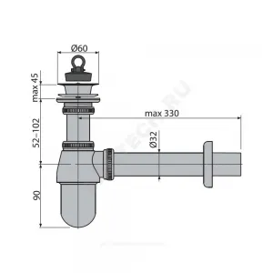 Сифон для умывальника бутылочный 1 1/4"x32 с прямой трубкой 32 выпуск с нержавеющей решёткой D=60мм Alca Plast A437