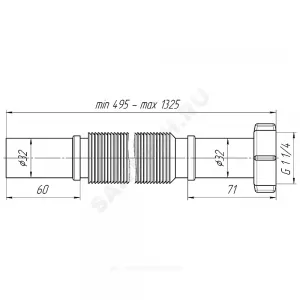 Гофра с гайкой 1 1/4"x32 L=495-1325мм АНИ Пласт K213 Гофра с гайкой 1 1/4"x32 L=495-1325мм АНИ Пласт K213