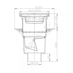 Трап регулируемый с "сухим" затвором Дн 110 с нержавеющей решёткой 226х226мм с подрамником из ПП вертикальный выпуск серия PERFEKT HL HL616S/1