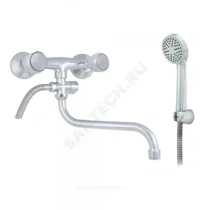 Смеситель для ванны с душем двуручный круглый излив, душевой шланг н/ж сталь, хромированная пластиковая лейка и кронштейн Стандарт ЦС-СМ 600/1-4 К М_Супер Центр Сантехники (Подольск) СМ513004 Смеситель для ванны с душем двуручный круглый излив, душевой шланг н/ж сталь, хромированная пластиковая лейка и кронштейн Стандарт ЦС-СМ 600/1-4 К М_Супер Центр Сантехники (Подольск) СМ513004