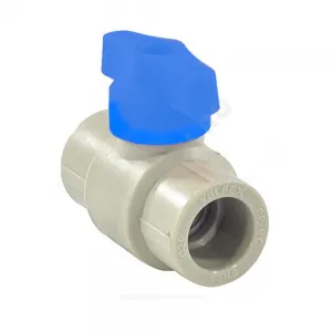 Кран шаровой PP-R серый Дн 20 полупроходной с синей ручкой VALFEX 20255020BГ