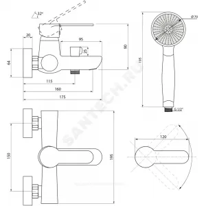 Смеситель для ванны с душем одноручный Коттедж Ф-Серия Славен СЛ-ОД-Ф30