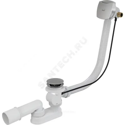 Слив-перелив для ванны плоский полуавтоматический (тросик) с переходной трубкой 10гр. 40/50 Alca Plast A564CRM1