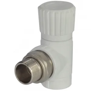 Клапан (вентиль) PP-R запорный белый Дн 20х1/2" Ру25 НР угловой для радиатора RTP (РосТурПласт) 10533