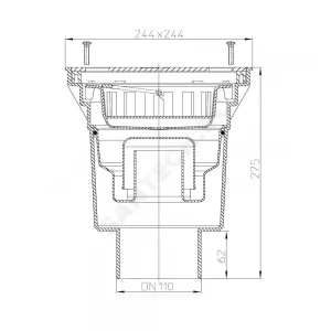 Трап нерегулируемый с гидрозатвором Дн 110 с нержавеющей решёткой 226х226мм с подрамником из ПП вертикальный выпуск серия PERFEKT HL HL606SW/1