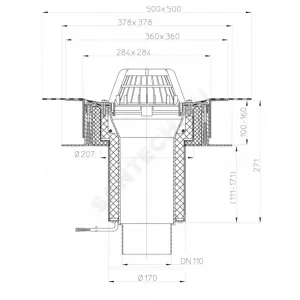Воронка кровельная HL63.1H с вертикальным выпуском PP Дн 110 с листвоуловителем, электрообогревом, теплоизоляцией, гидроизоляционным полимербитумным полотном 500х500мм HL HL63.1H/1 Воронка кровельная HL63.1H с вертикальным выпуском PP Дн 110 с листвоуловителем, электрообогревом, теплоизоляцией, гидроизоляционным полимербитумным полотном 500х500мм HL HL63.1H/1
