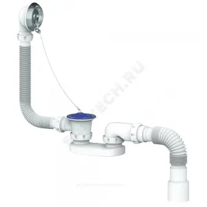 Слив-перелив для ванны плоский с пробкой на цепочке 1 1/2"x40 с гофрой 40х40/50 с нержавеющей решёткой Unicorn S12