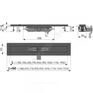 Лоток душевой с гидрозатвором Дн 40 550х60мм без решетки горизонтальный выпуск Alca Plast APZ101BLACK-550
