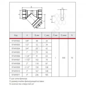 Фильтр магнитный сетчатый Y-образный латунь Ду 15 Ру30 1/2" ВР R74M Giacomini R74MY003