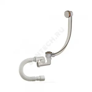 Слив-перелив для ванны регулируемый полуавтоматический (тросик) 1 1/2"x40 с гофрой 40х40/50 слив клапан, пробка D=45мм Орио А-28089