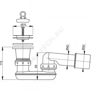 Сифон для поддона плоский 1 1/2"x50/40 с переходной трубкой 10гр выпуск с нержавеющей решёткой D=70мм Alca Plast A461-50