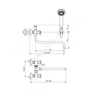Смеситель для ванны с душем двуручный LIFE Vidima BA363AA
