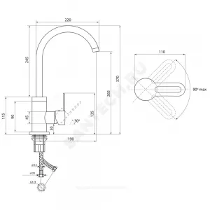 Смеситель для кухонной мойки ручка сбоку одноручный Город Т-серия Славен СЛ-ОД-Т22