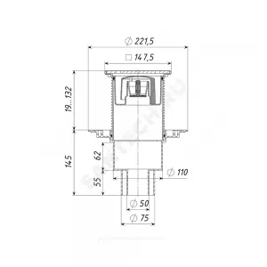 Трап регулируемый с гидрозатвором+механический сухой затвор Дн 50/75/110 с чугунной решёткой 150х150мм вертикальный выпуск Татполимер ТП-310P(Hs+Ms)