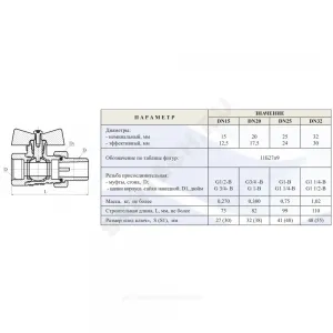Кран шаровой латунь 11б27п9 Ду 25 Ру16 ВР/"американка" полнопроходной бабочка Цветлит ZW10112