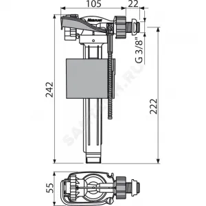 Арматура для пластикового бачка наливная 3/8" боковое подключение Alca Plast A150P-3/8" Арматура для пластикового бачка наливная 3/8" боковое подключение Alca Plast A150P-3/8"