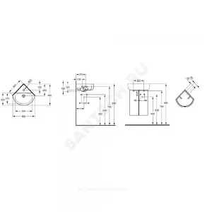 Умывальник угловой подвесной Connect Spare Arc 45 1 отверстие под смеситель по центру Ideal Standard E793101