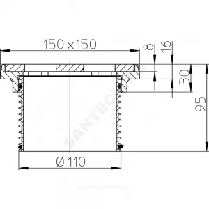 Элемент надставной для трапа с чугунной решёткой 137х137мм D=110мм с подрамником из чугуна HL HL39G