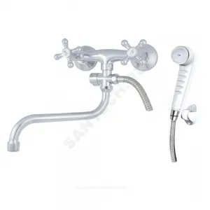 Смеситель для ванны с душем двуручный круглый излив, душевой шланг н/ж сталь, хромированная пластиковая лейка и кронштейн Стандарт ЦС-СМ 600/1-4 К М_Крест Центр Сантехники (Подольск) СМ513003 Смеситель для ванны с душем двуручный круглый излив, душевой шланг н/ж сталь, хромированная пластиковая лейка и кронштейн Стандарт ЦС-СМ 600/1-4 К М_Крест Центр Сантехники (Подольск) СМ513003