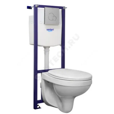 Комплект 4 в 1 Альфа унитаз подвесной + инсталляция + кнопка смыва + сиденье полипропилен Santeri 1.3815.9.S00.00B.0