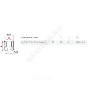 Бобышка сталь №6 БП-ТМ-30 вварная прямая М20х1,5 L=30мм ВР для манометра Росма 00000024765