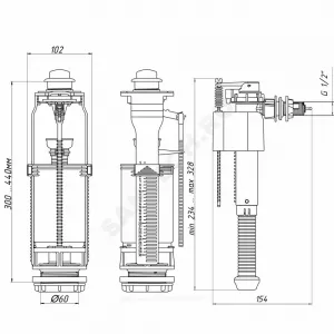 Арматура для бачка сливная/наливная 1/2" боковое подключение кнопка белый 1/реж универсал АНИ Пласт WC8010