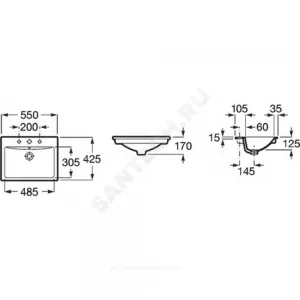 Умывальник врезной Diverta 55 1 отверстие под смеситель по центру Roca 32711600Y