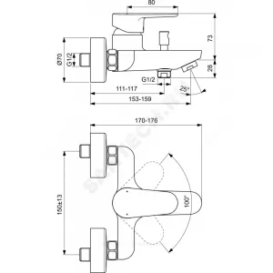 Смеситель для ванны с душем одноручный CERAFINE O Ideal Standard BC500XG