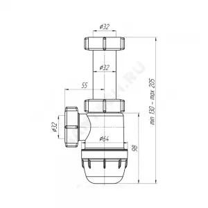 Сифон для умывальника бутылочный 1 1/4"x32 без выпуска АНИ Юнг АНИ Пласт BM1020