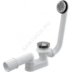 Слив-перелив для поддона плоский автоматический 1 1/2"x40 с переходной трубкой 10гр 40/50 слив клапан "клик-клак", пробка D=70мм Alca Plast A506KM