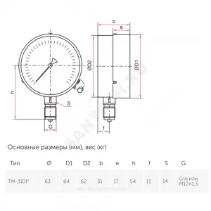 Манометр ТМ-310Р.00 радиальный Дк63мм 0-0,6 МПа кл.1,5 G1/4" Росма 00000006770
