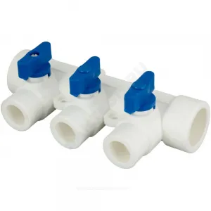 Коллектор PP-R синий Дн 32х20 на 3 выхода с кранами RTP (РосТурПласт) 28203