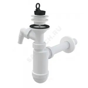 Сифон для умывальника бутылочный 1 1/4"x32 с прямой трубкой 32 с отводом (штуцером) литой выпуск с пластиковой решёткой D=63мм Alca Plast A420P