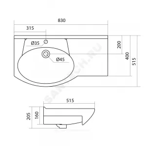 Умывальник мебельный Коралл 83 1 отверстие под смеситель по центру правое крыло белый Santek 1.WH11.0.228