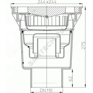 Трап нерегулируемый с гидрозатвором Дн 110 с чугунной решёткой 226х226мм с подрамником из ПП вертикальный выпуск серия PERFEKT HL HL606W/1