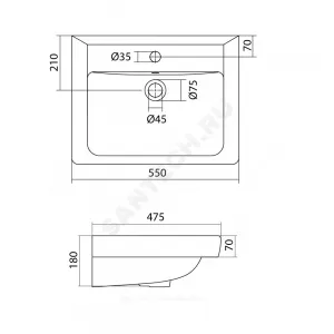 Умывальник мебельный Тигода 55 1 отверстие под смеситель по центру Santek 1.WH30.2.126 Умывальник мебельный Тигода 55 1 отверстие под смеситель по центру Santek 1.WH30.2.126