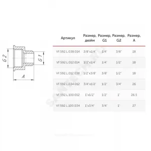 Переход латунь Ду 10х8 (3/8"х1/4") ВР/НР VALFEX VF.592.L.038.014