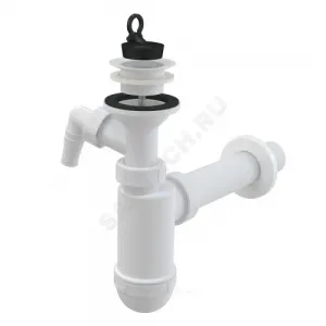 Сифон для умывальника бутылочный 1 1/4"x40 с прямой трубкой 40 с отводом (штуцером) литой выпуск с пластиковой решёткой D=63мм Alca Plast A42P