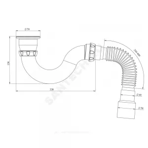 Сифон для поддона трубный 1 1/2"x50/40 с гофрой 40х40/50 выпуск с пластиковой решёткой Unicorn G32P