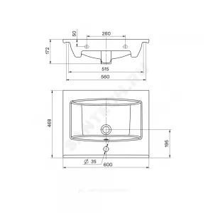 Умывальник мебельный Элина 60 1 отверстие под смеситель по центру Santek 1.WH50.1.606 Умывальник мебельный Элина 60 1 отверстие под смеситель по центру Santek 1.WH50.1.606
