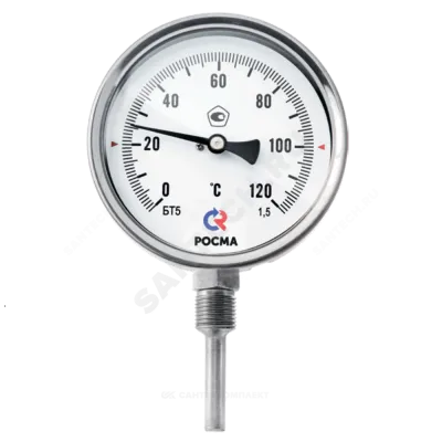 Термометр биметаллический радиальный Дк100 L=100мм G1/2" 60С БТ-52.220 Росма 00000010618