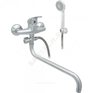 Смеситель для ванны с душем одноручный круглый излив, душевой шланг н/ж сталь, хромированная пластиковая лейка и кронштейн Стандарт ЦС-СМ 300/1-4 М-40 Центр Сантехники (Подольск) ПП800130