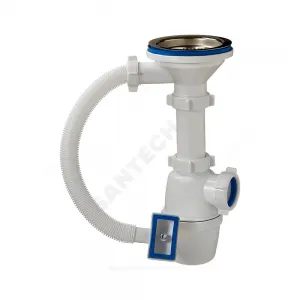 Сифон для кухонной мойки бутылочный с гибким переливом 3 1/2"x40 выпуск с нержавеющей решёткой D=114мм Орио А-4007