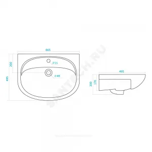 Умывальник мебельный Стелла 65 1 отверстие под смеситель по центру белый Santek 1.WH11.0.174