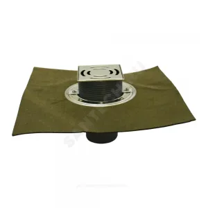 Трап для балконов и террас регулируемый с "сухим" затвором Дн 75/110 с нержавеющей решёткой 138х138мм с полимербитумным полотном и с фиксацией решетки Klick-Klack вертикальный выпуск HL HL3100TH