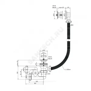 Слив-перелив для ванны регулируемый с пробкой 1 1/2"x40 выпуск с пластиковой решёткой D=70мм Орио А-6008